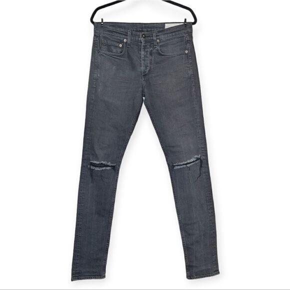 Rag‎ & Bone Standard Issue Fit 1 Extra Slim Jeans Shelter Holes Black Grey 29x34 - Picture 2 of 8